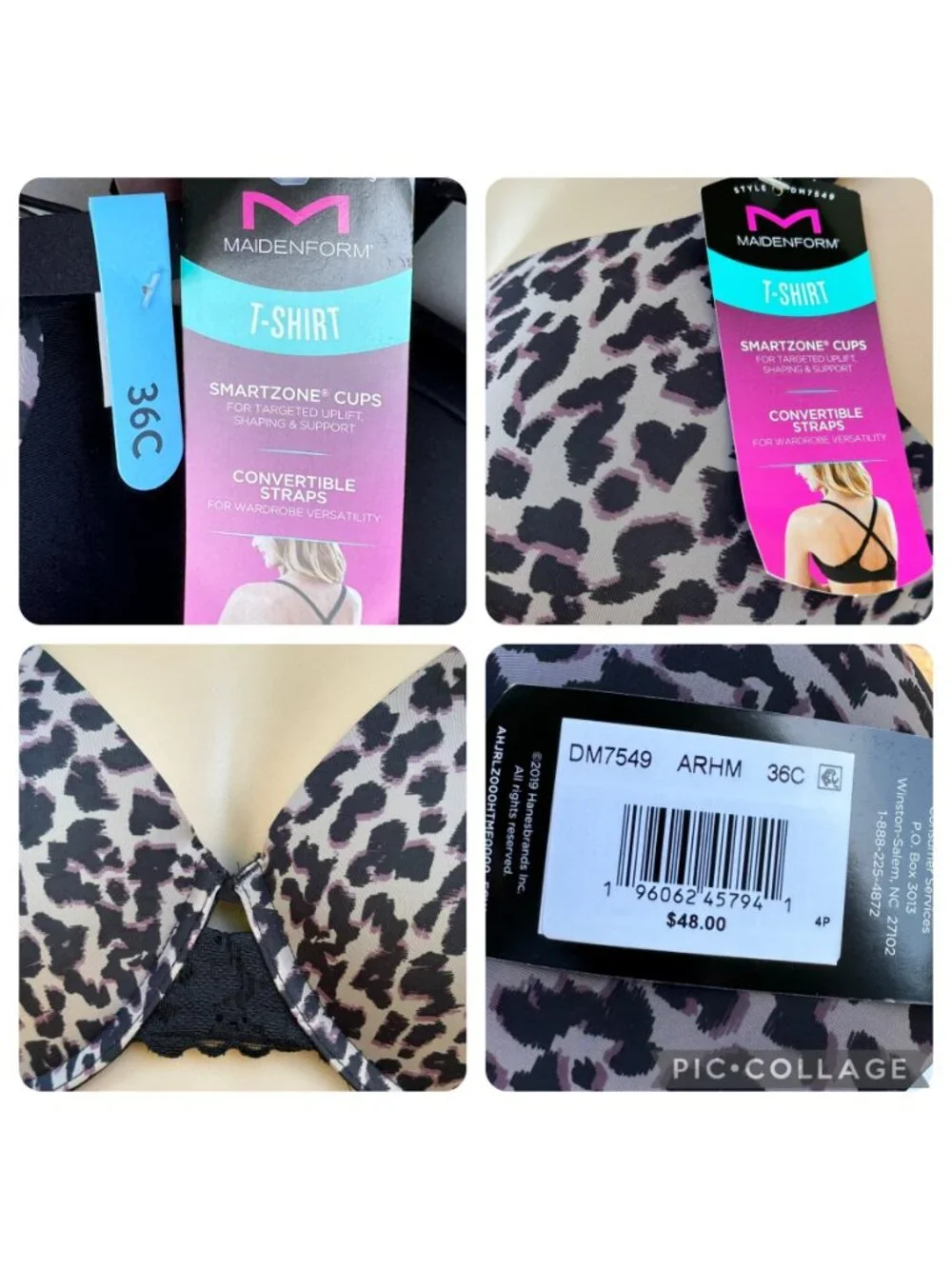 Maidenform 36C T-Shirt Bra SmartZone Cups & Convertible Straps Leopard Print - Picture 5 of 16